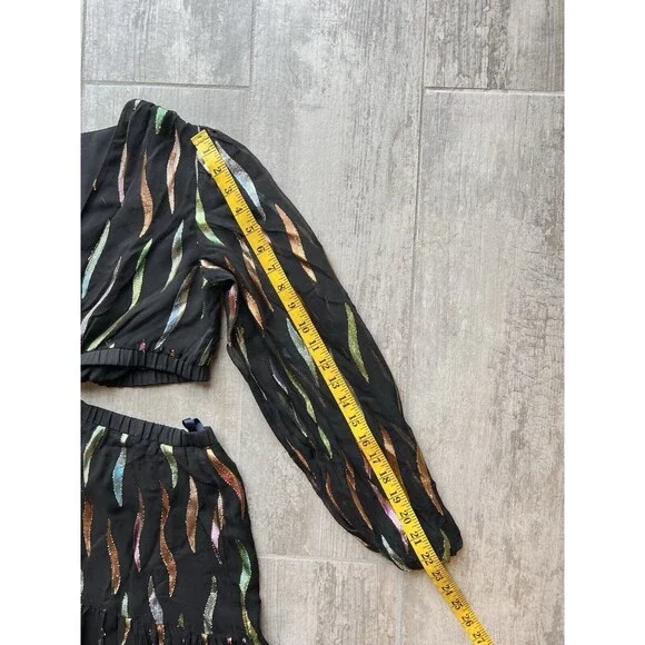 $625 Shoshanna Randi Gown Jet Iridescent Metallic Cut Out Maxi Designer 4 READ - Picture 8 of 14